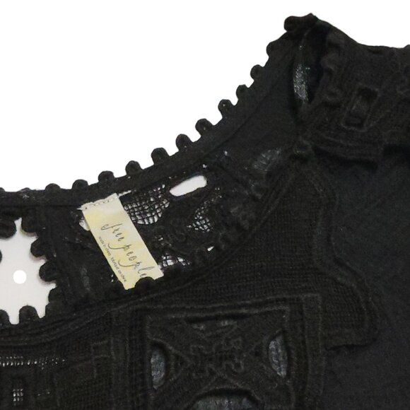 Free People Black Boho Tunic Mini Dress S Cotton Gauze Lace Goth Witchy Coquette - Picture 13 of 16